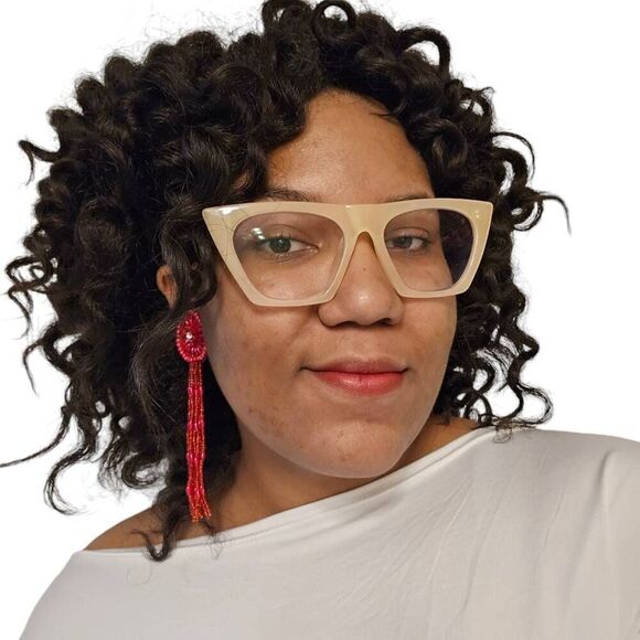 Vintage Red Runway Crystal Applique Beaded Fringe Clip-On Earrings | 5.20" - Picture 1 of 4